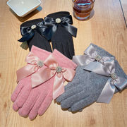 手袋　韓国ファッション　秋冬　かわいい　リボン　レディース　デザイン　ストーン
