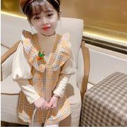 子供服 　キッズ　　チェック2点セット 　長袖ｔシャツ+ワンピース　セットアップ 韓国ファッション