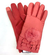 【手袋】【婦人用】ファーモチーフ付きタッチパネル対応ショート手袋