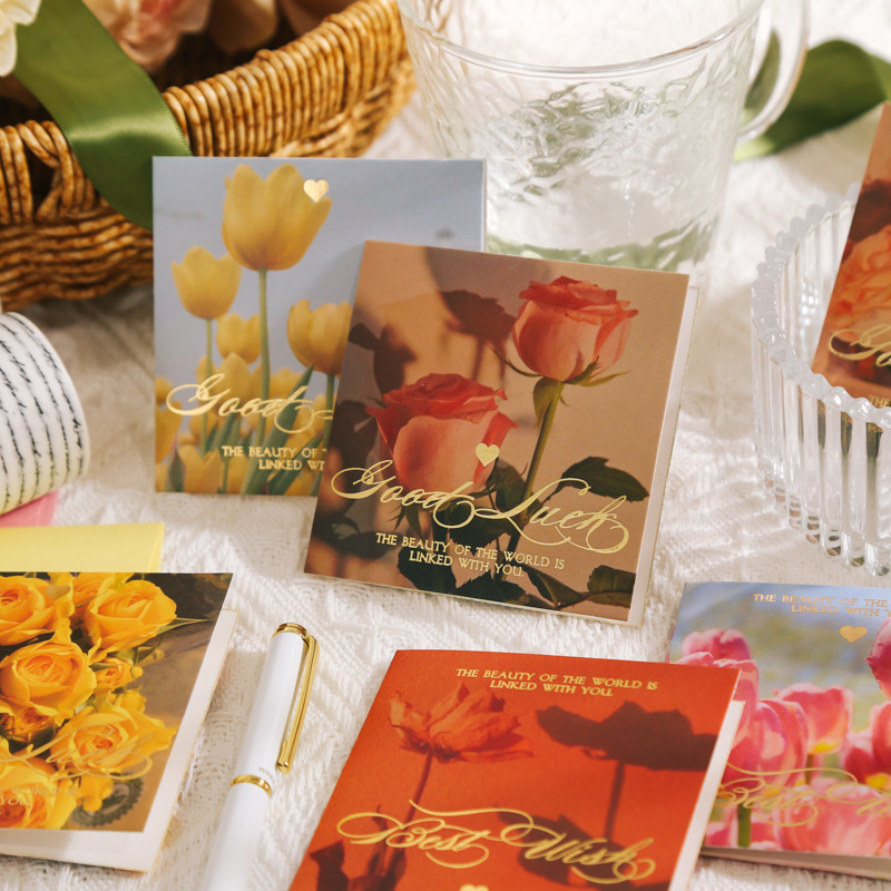 ラッピング 祝い 葉書 ポストカード 新年/誕生日/祝日通用 写真撮影チューリップ バラ カード4枚+封筒4枚