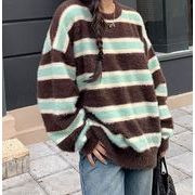 秋冬  ニットセーターしま 韓国風 カーディガン ファッショントップス  もふもふ長袖 レディース    2色