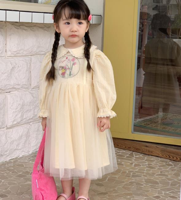 春秋 韓国風子供服 子供服 ワンピース かわいい　キッズ　 長袖  トップス レーススカート