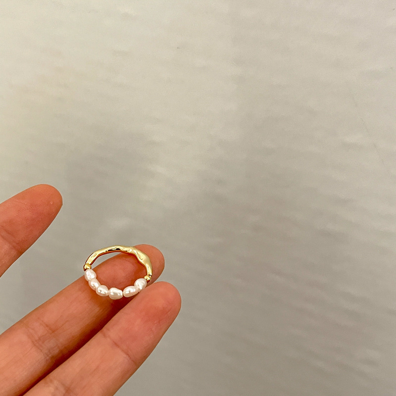 淡水パール指輪　アクセサリー　デザイン　メタル　オシャレ　韓国風