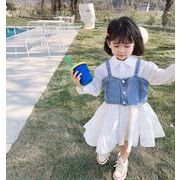 【春夏新作】韓国風子供服 女の子 レジャー ワンピース 2点セット デニムベスト＆ワンピース