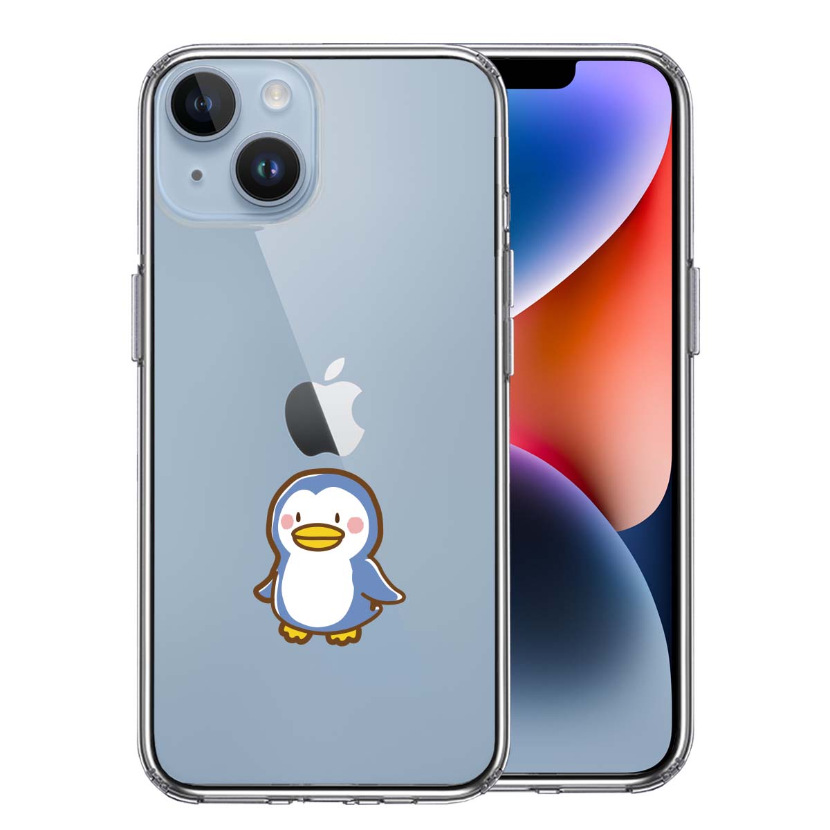 iPhone14 側面ソフト 背面ハード ハイブリッド クリア ケース ペンギン