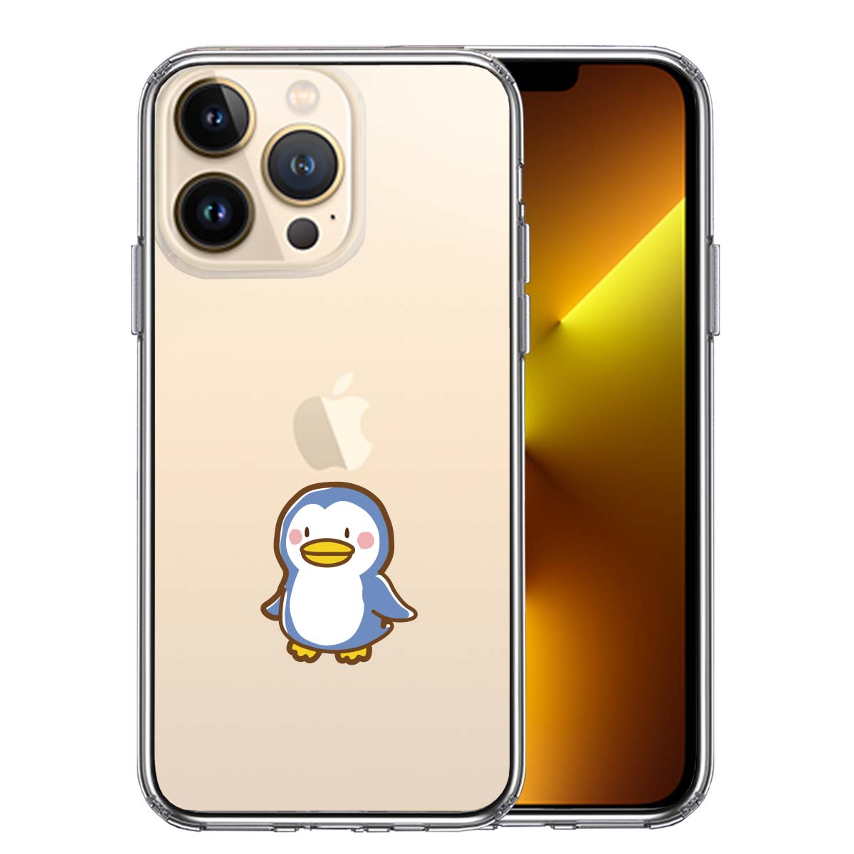 iPhone13 Pro 側面ソフト 背面ハード ハイブリッド クリア ケース ペンギン
