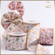 【4種】小花柄 レトロ風 リボンテープ ラッピング プレゼント ギフト 花束包装 手芸材料 布小物