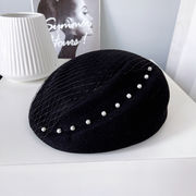 羊毛フェルト帽子供文芸的真珠皺画家帽セレブネッサベレー帽スチュワーデス帽