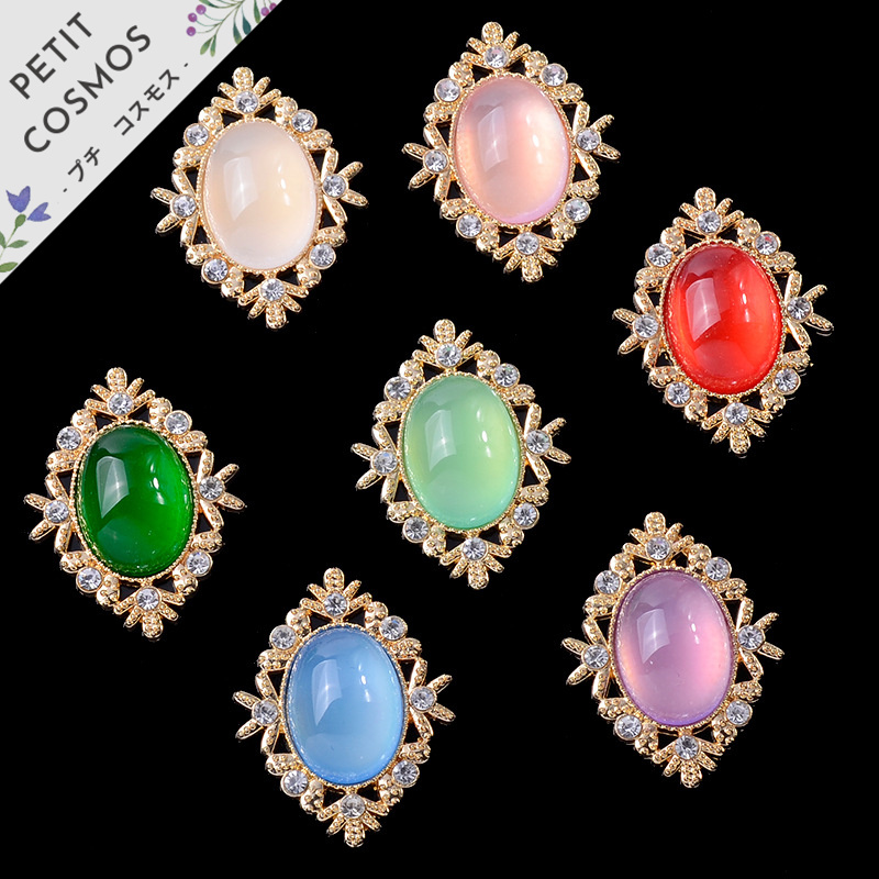 楕円 ビジュー 台座付き 合金 ハンドメイド デコパーツ アクセサリーパーツ ヘアピンパーツ DIYパーツ