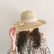麦わら帽子　帽子　夏　UVカット　つば広　日焼け防止　紫外線対策　海　レディース　レース　蝶結び