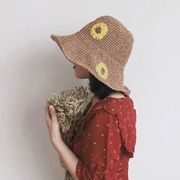 【2023新作】 レディース麦わら帽子  花柄草編み  小顔効果 日焼け止め カジュアル