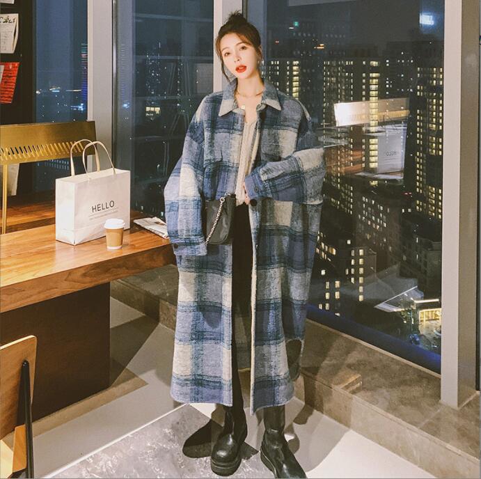 超人気秋冬　新しいデザイン　韓国風　ルース　中長スタイル　復古格子　ウールのコート女★S-XL