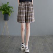 2023夏服新作韓国ファッションカジュアルチェック五分半ズボン女性スリムサイズワイドパンツ