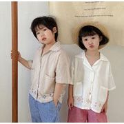 2024 夏新作  韓国風子供服  トップス  ベビー服  シャツ   半袖   男女兼用   刺繍 2色