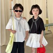 2025夏新作  韓国風子供服  キッズ服  トップス  短袖  カジュアル  Tシャツ  ネクタイは取り外し可能