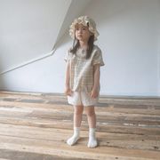 2025夏新作  韓国風子供服  ベビー服  キッズ服   半袖  トップス   チェック柄   Tシャツ  女の子 可愛い