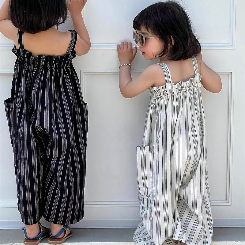 ins夏人気   韓国風子供服  ベビー服   キッズ    袖なし  竪縞   サロペット  オーバーオール   2色
