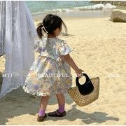 2024夏新作   韓国風子供服   キッズ服     半袖    可愛い  花柄    ワンピース