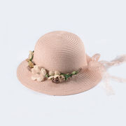 韓国日除け麦わら帽子旅行紫外線対策帽子赤ちゃん親子親子花輪付きアウトドア