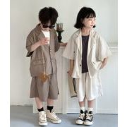 2024 夏 韓国風子供服  キッズ服    ベビー服  トップス スーツ一式  コート +ショートパンツ  2点セット