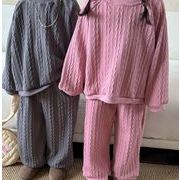 春秋  韓国風子供服  キッズ服   ストライプ   トップス+ズボン   セットアップ    ニット   2色
