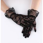 夏の女性の黒の大きなレースのセクシーなレースの短い日焼け止め手袋メッシュ手袋
