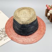 編み麦藁編み帽色合わせカジュアルストライプ短庇シルクハット痕なし