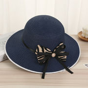 夏女性ビーチリゾート帽子つば付きサンバイザー麦わら帽子ピクニック観光サンバイザー
