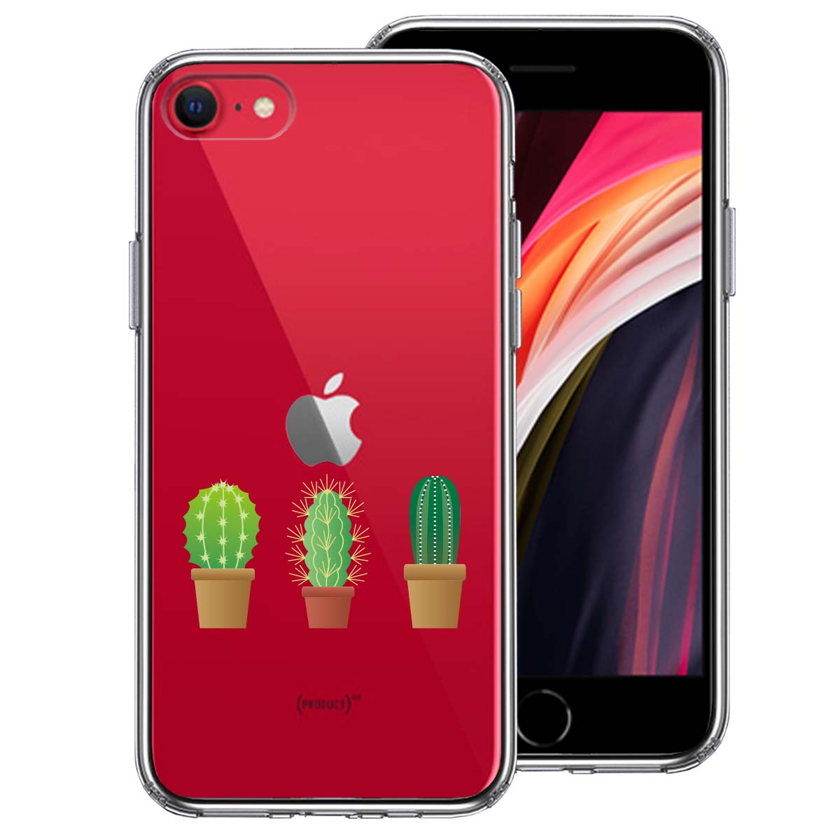 iPhoneSE(第3 第2世代) 側面ソフト 背面ハード ハイブリッド クリア ケース サボテン 多肉植物