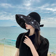 帽子夏の韓国水玉ニット透かし黒ゴム空キャップ大縁折り畳みサンキャップ日焼け止めキャップ