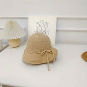 バケットハット編み夏ロールサイドドーム通気性日焼け止め帽子太陽帽小顔折り畳み帽子女性