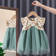 女の子 子供服  夏 ワンピース  花柄プリンセススカート  薄いスカート シフォン 半袖  かわいい