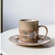 売れ筋カラー追加 手描き コーヒーカップ イレギュラー 花  2点セット 取っ手付きカップ カップ皿