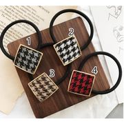 ヘアゴム　大人　千鳥格子テキスタイルスクエアヘアゴム