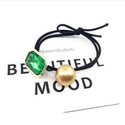 ヘアゴム　スクエアフェイクストーンチャーム付き２連結びヘアゴム　キッズ