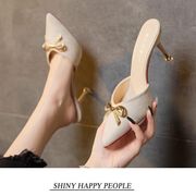 サンダル ミュール シューズ レディース 春夏  ポインテッドトゥ 中ヒール サンダル
