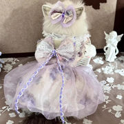 パープル ドレス 手作り犬服 猫服   ネコ雑貨  ペット服 ペット用品  ワンピース 犬用品 ドッグウェア