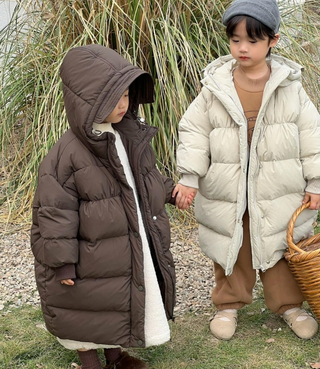 冬新作   韓国風子供服  トップス  ロング  コート  暖かい服  男女兼用  ダウンコート   2色
