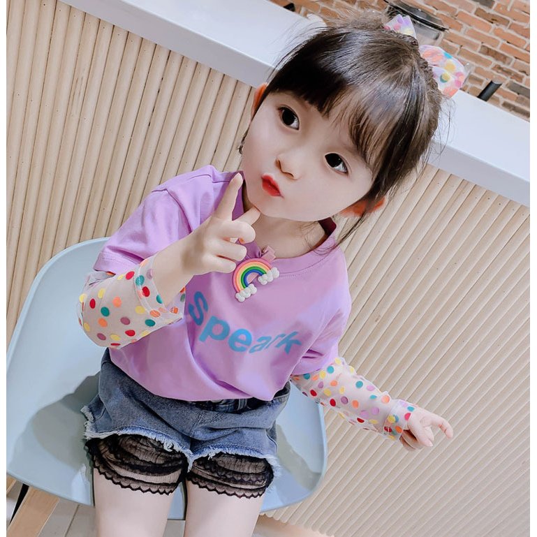 子供服 Tシャツ キッズ 女の子 韓国子供服 半袖 丸い襟 切り替え 英字プリント