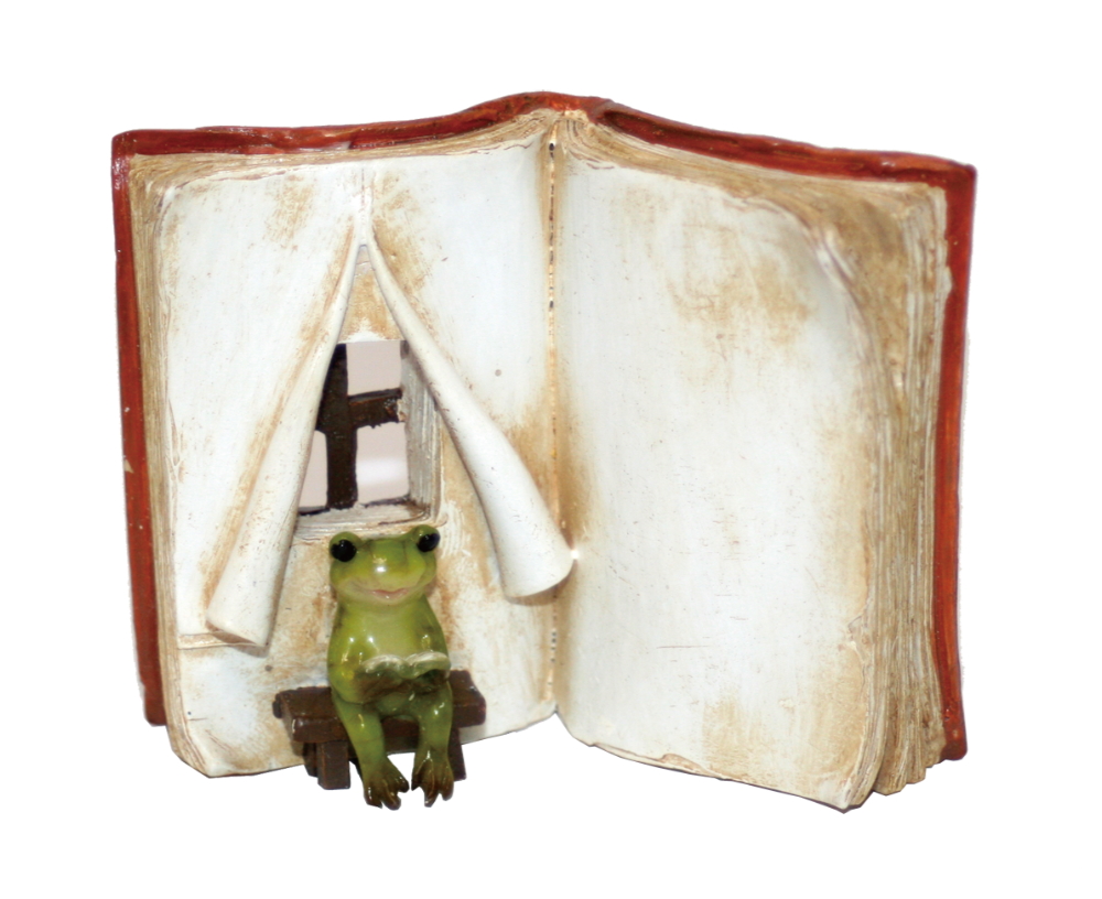 ミニ樹脂 置物 本と蛙 ブック蛙　読書