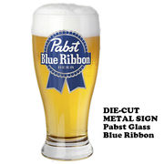 ダイカット エンボス メタルサイン Pabst Glass Blue Ribbon【パブスト ブリキ看板】