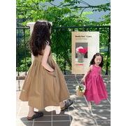 夏新作 韓国風子供服    ベビー服  女の子  袖なし  ワンピース   ロングスカート  ファッション  2色