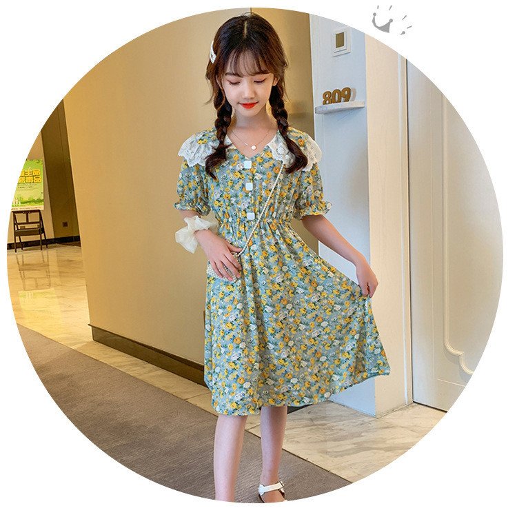 子供服 ワンピース 160 韓国子ども服 キッズ 女の子 夏服 半袖ワンピース 花柄 シフォン