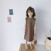 子供服 ワンピース キッズ 女の子 夏 ノースリーブ 綿 無地 ロングTシャツ 韓国子ども服