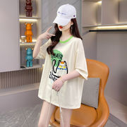 【予約220229】大きいサイズ春夏新作 韓国 レディース ファッション 刺繍 Tシャツ ワンピースLL-4L