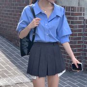 【2023夏新作】韓国風レディース服　夏　ゆったり　シンプル　カジュアル　きれいめ　半袖シャツ