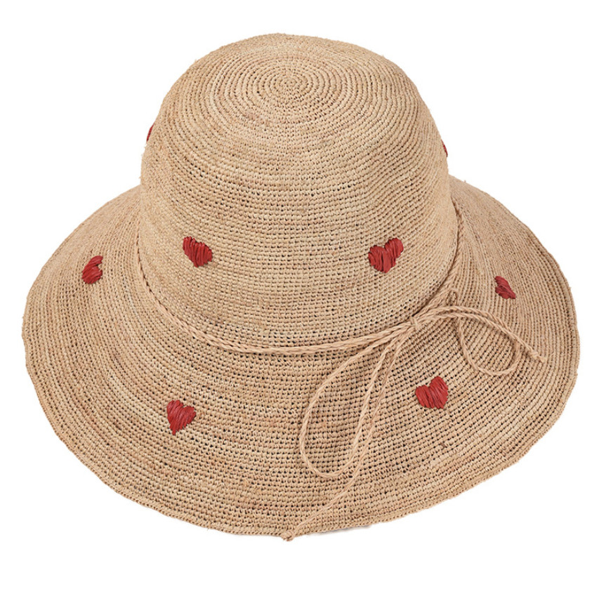 このカタチ、一目惚れ 麦わら帽子 夏 紫外線対策 uvカット 小顔対策 レディース サンバイザー