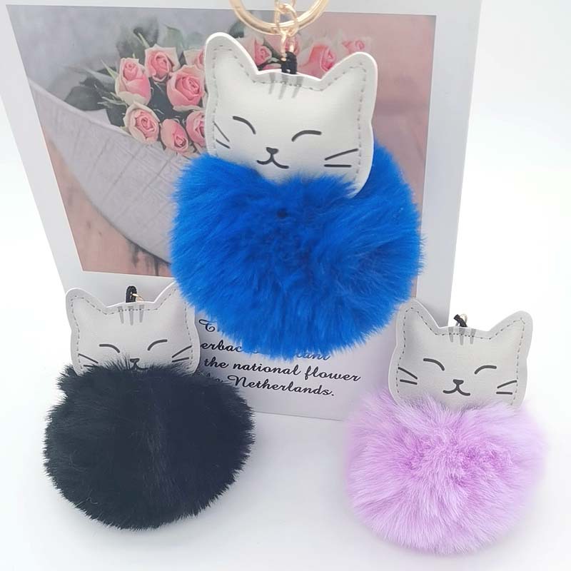 4色 毛皮ボール ぬいぐるみ 猫 のキーホルダー かわいい 猫 バッグ飾り ギフト  猫のアクセサリー 猫の雑貨