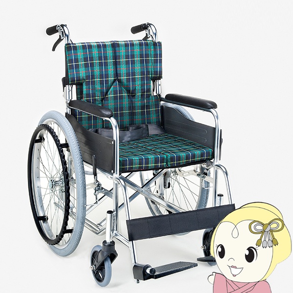 車椅子 自走式車椅子 折りたたみ 背折れ 車いす モジュールタイプ 緑チェック マキテック SMK50-4043GN