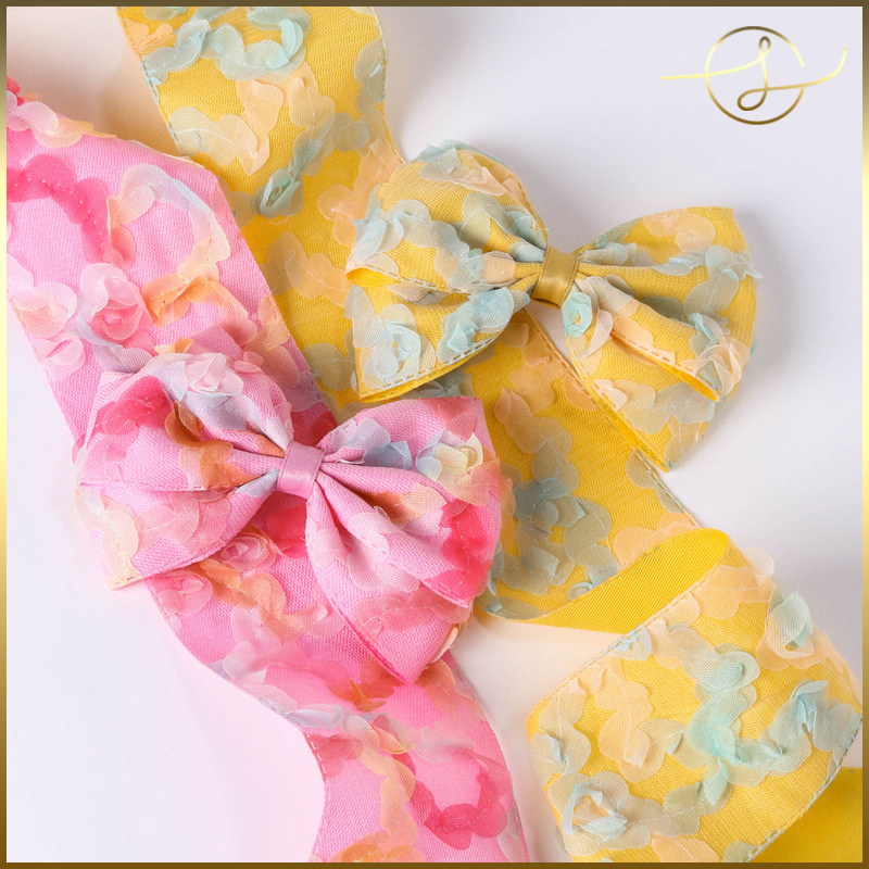 【2色】リボンテープ お花 立体的  ラッピング プレゼント ギフト 花束包装 手芸材料 布小物